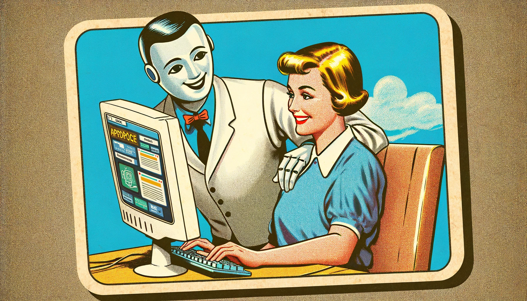 image representing and AI avatar assisting a female computer user. AI in microsoft 365